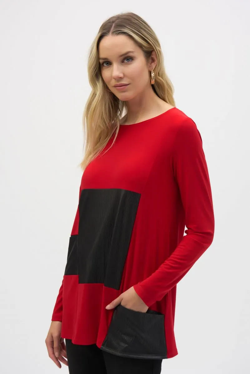 Joseph Ribkoff Leatherette Boat Neck Long Sleeve Tunic Top 244084 