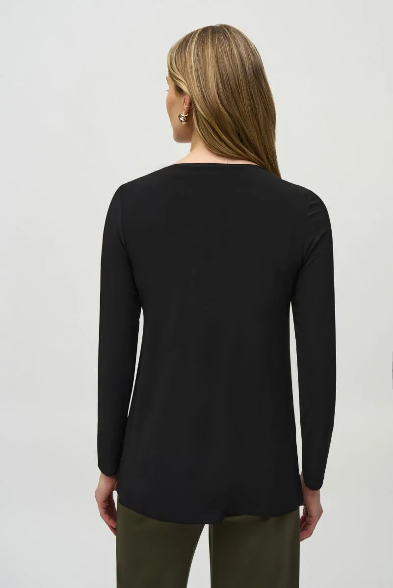 Joseph Ribkoff Leatherette Boat Neck Long Sleeve Tunic Top 244084 