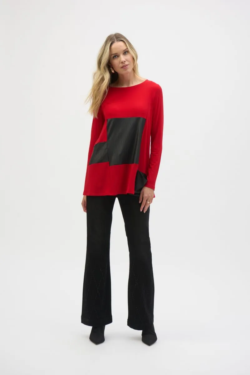 Joseph Ribkoff Leatherette Boat Neck Long Sleeve Tunic Top 244084 