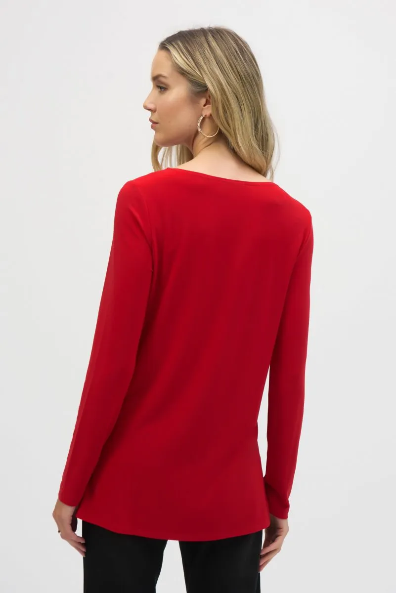 Joseph Ribkoff Leatherette Boat Neck Long Sleeve Tunic Top 244084 