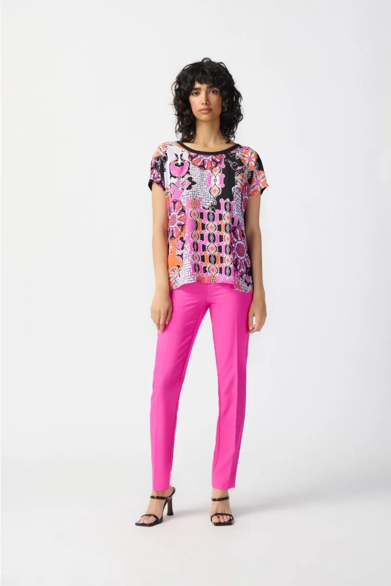 Joseph Ribkoff Vanilla/Multi Mixed Print Short Sleeve T-Shirt Top 241282