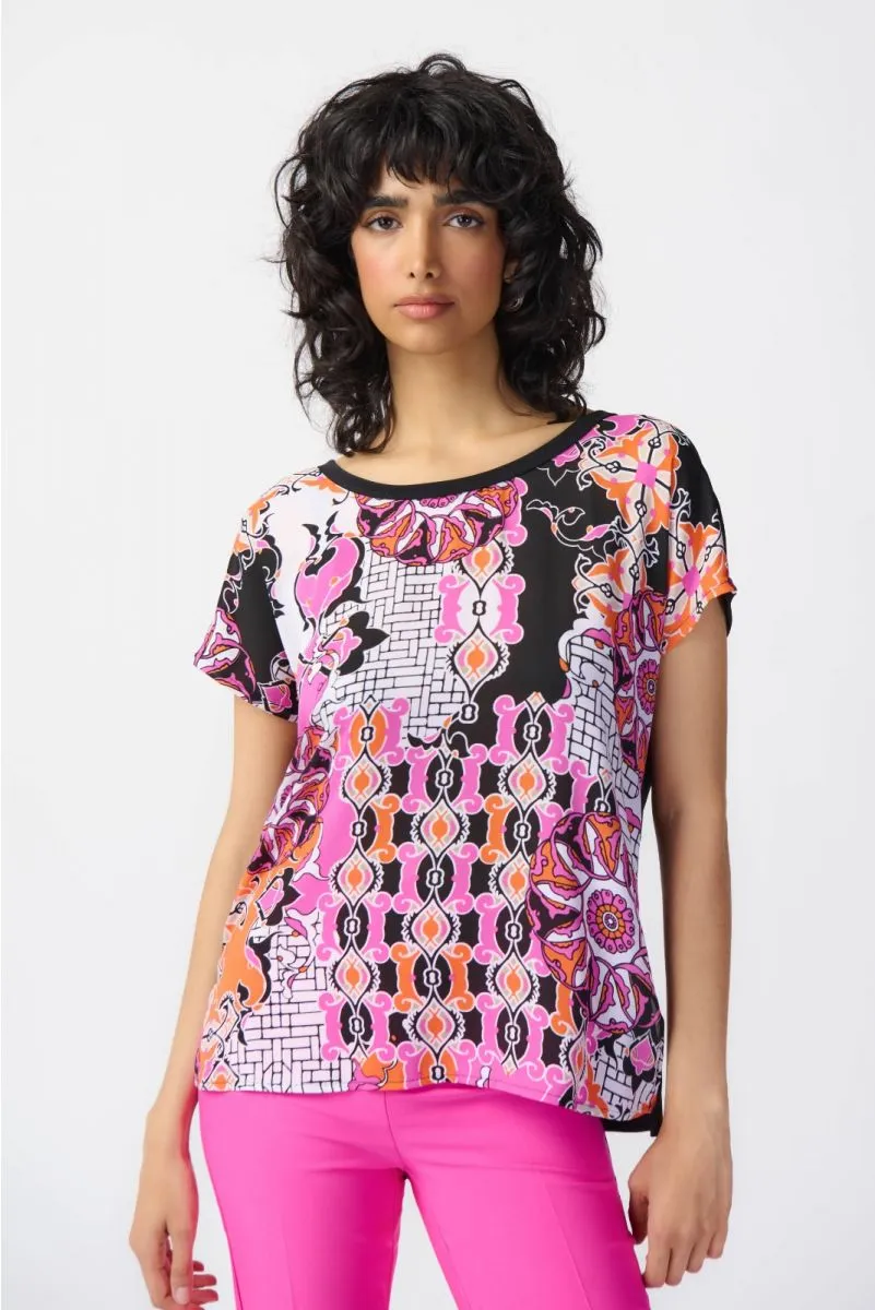 Joseph Ribkoff Vanilla/Multi Mixed Print Short Sleeve T-Shirt Top 241282