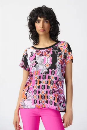 Joseph Ribkoff Vanilla/Multi Mixed Print Short Sleeve T-Shirt Top 241282