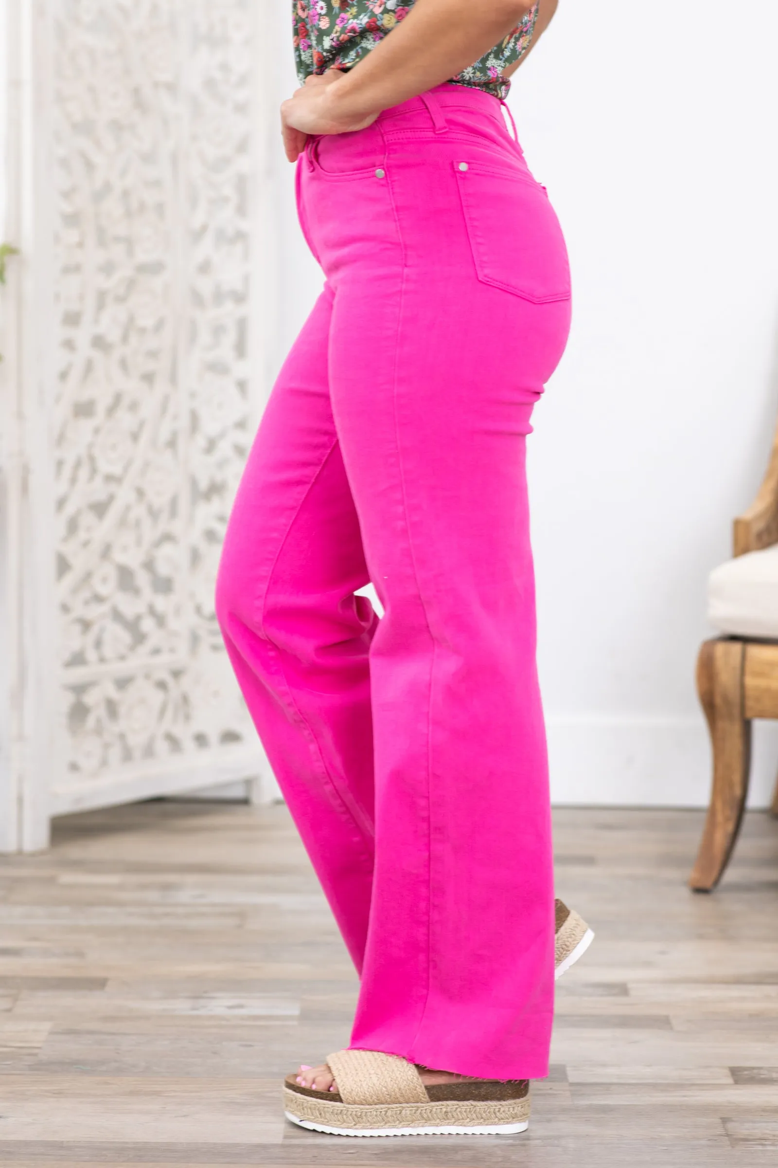 Judy Blue Garment Dyed Hot Pink Straight Jeans