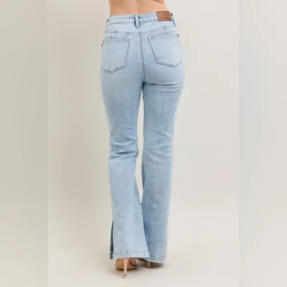 Judy Blue HR Tummy Control Vintage Light Wash Split Hem Bootcut Jeans NEW