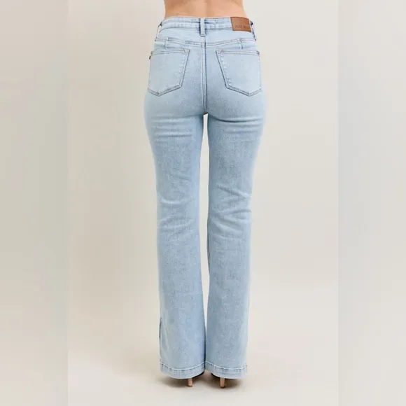Judy Blue HR Tummy Control Vintage Light Wash Split Hem Bootcut Jeans NEW