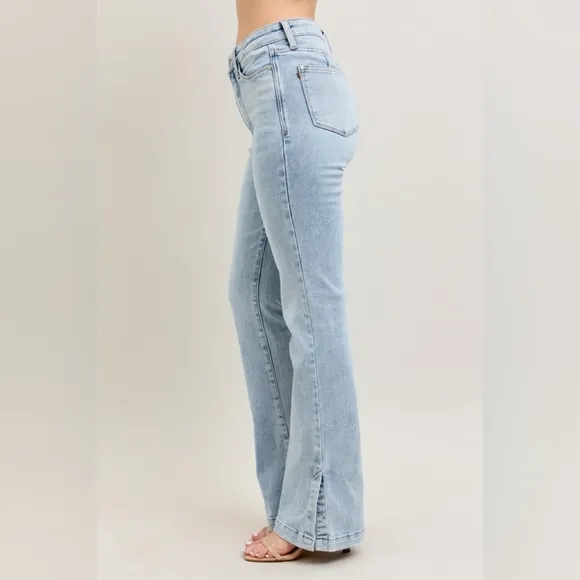 Judy Blue HR Tummy Control Vintage Light Wash Split Hem Bootcut Jeans NEW