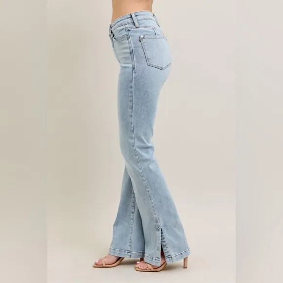 Judy Blue HR Tummy Control Vintage Light Wash Split Hem Bootcut Jeans NEW