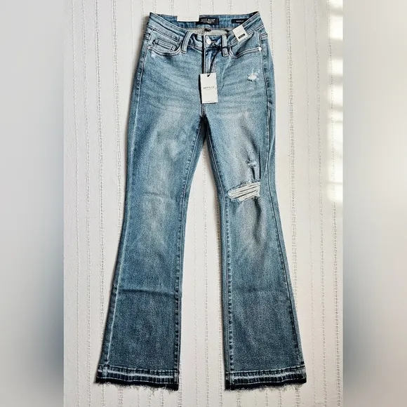 Judy Blue Mid Rise Released Shadow Raw Hem Bootcut Denim Jeans Regular Plus NEW