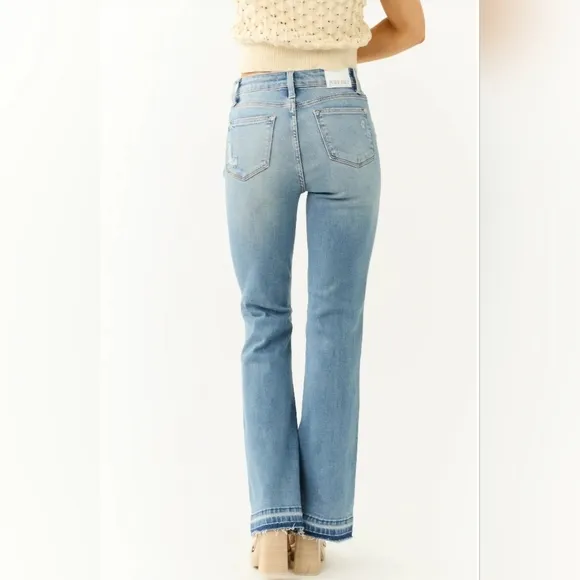 Judy Blue Mid Rise Released Shadow Raw Hem Bootcut Denim Jeans Regular Plus NEW