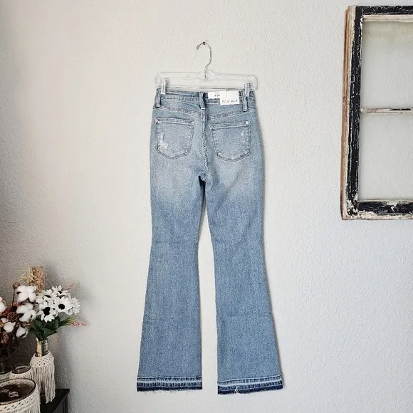 Judy Blue Mid Rise Released Shadow Raw Hem Bootcut Denim Jeans Regular Plus NEW