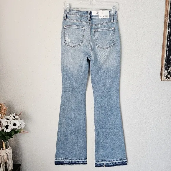 Judy Blue Mid Rise Released Shadow Raw Hem Bootcut Denim Jeans Regular Plus NEW
