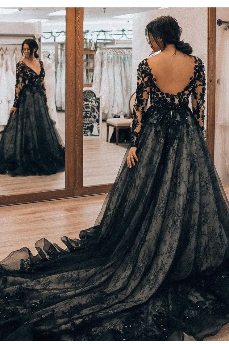 Lace Long-sleeve Dark Navy Prom Dinner Gown Online