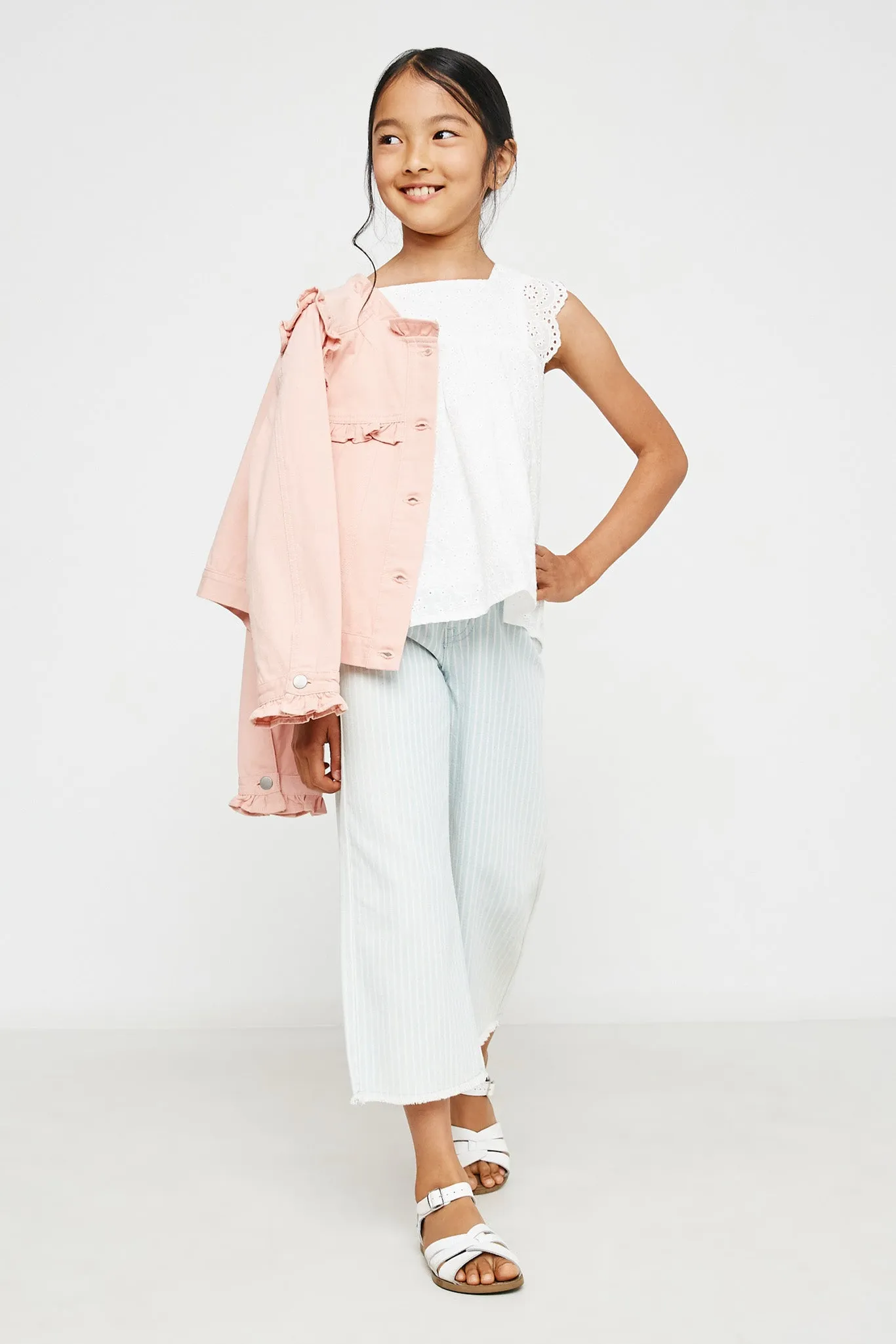 Lace Shoulder Eyelet Peplum Top
