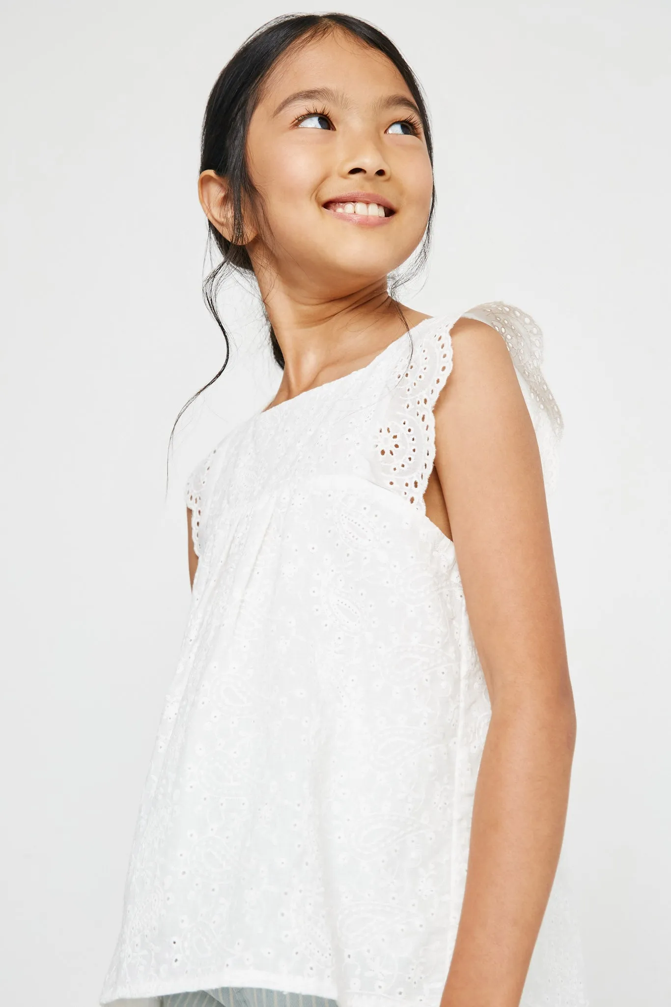 Lace Shoulder Eyelet Peplum Top