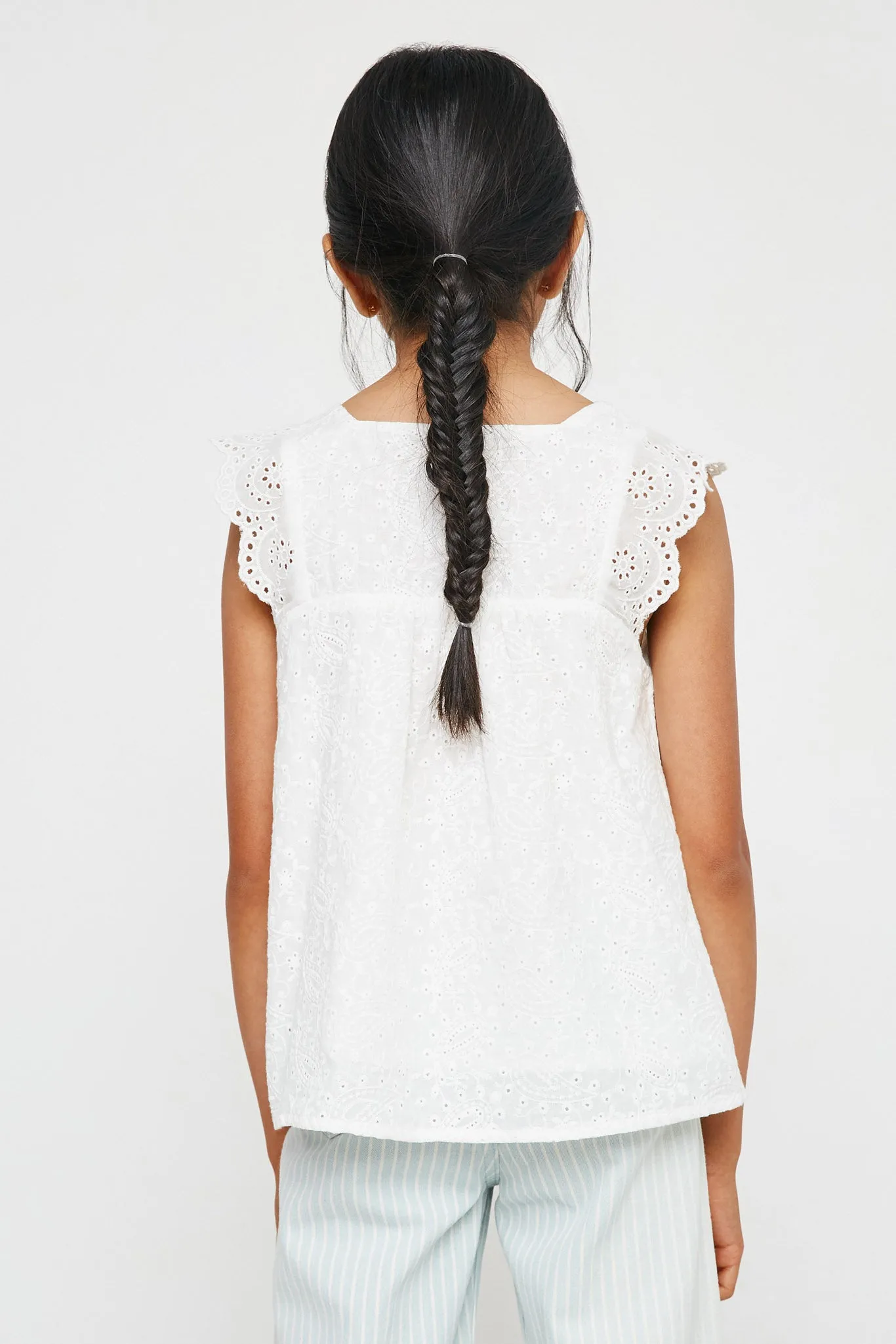 Lace Shoulder Eyelet Peplum Top