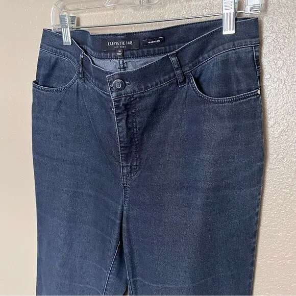 Lafayette 148 New York Cotton-Blend Thompson Straight Leg Jeans in Blue Size 10
