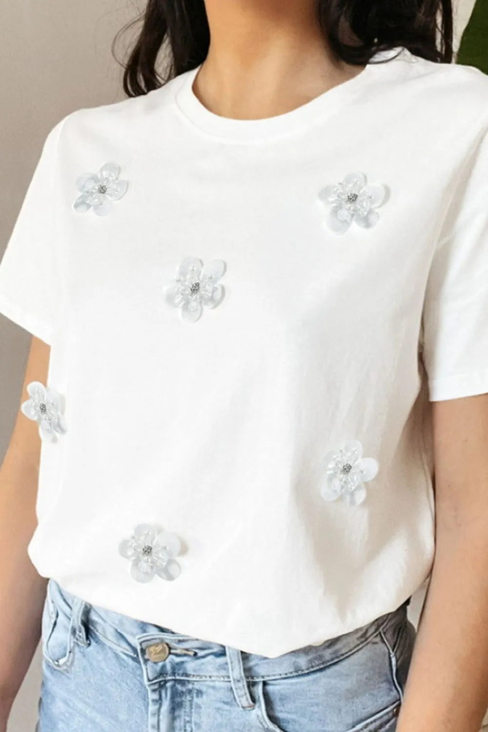 Lainey Flower Round Neck Short Sleeve T-Shirt