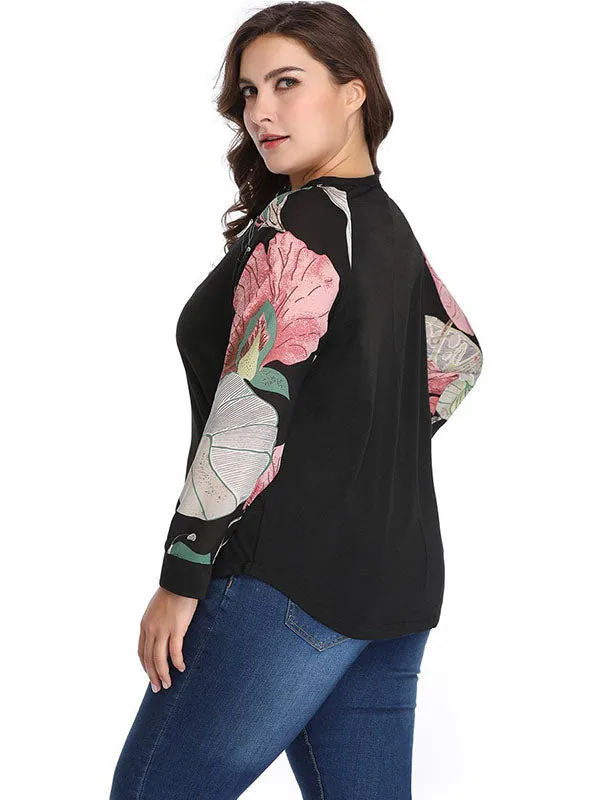Large Size Women's Stitching Print Contrast Shirt