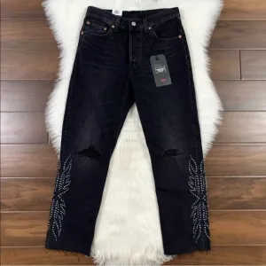 Levi’s 501 Size 28 Black Canyon Studded Straight Leg Jeans