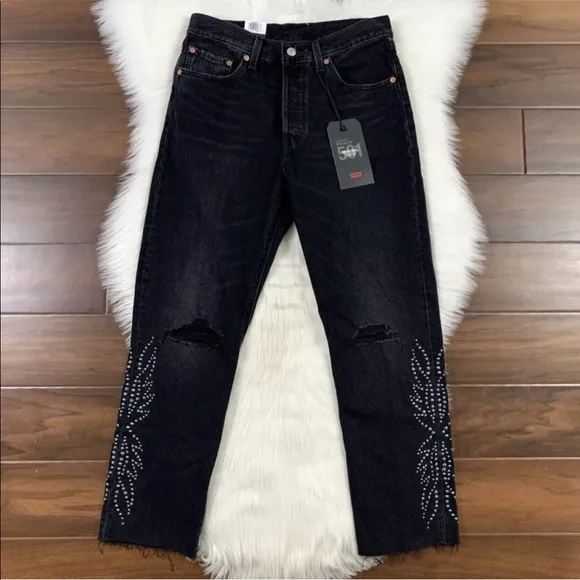 Levi’s 501 Size 28 Black Canyon Studded Straight Leg Jeans