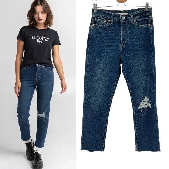Levi's Wedgie Fit Straight Jeans Medium Destructed Size 29