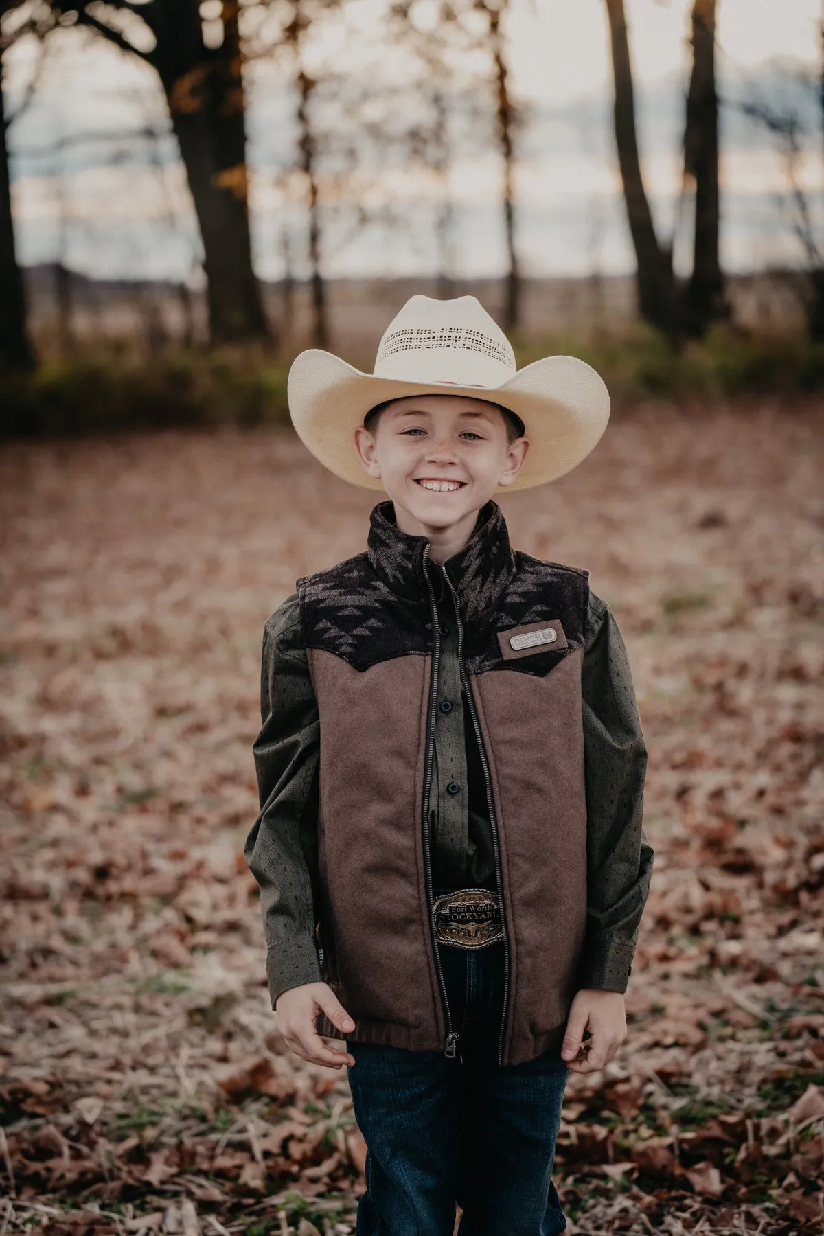 'Lil Coop' Youth Boy's CINCH Wooly Brown Vest (XS-XL)