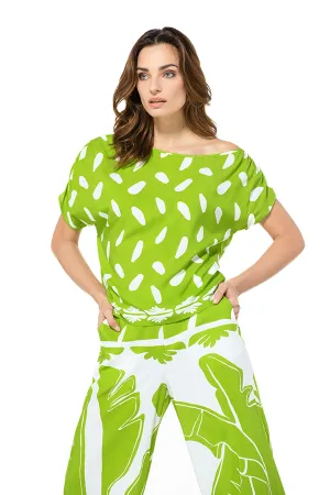 LIME GREEN PRINT LOOSE OFF-SHOULDER TOP