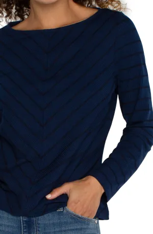 Liverpool Dark Navy Stripe Long Sleeve Miter Knit Top