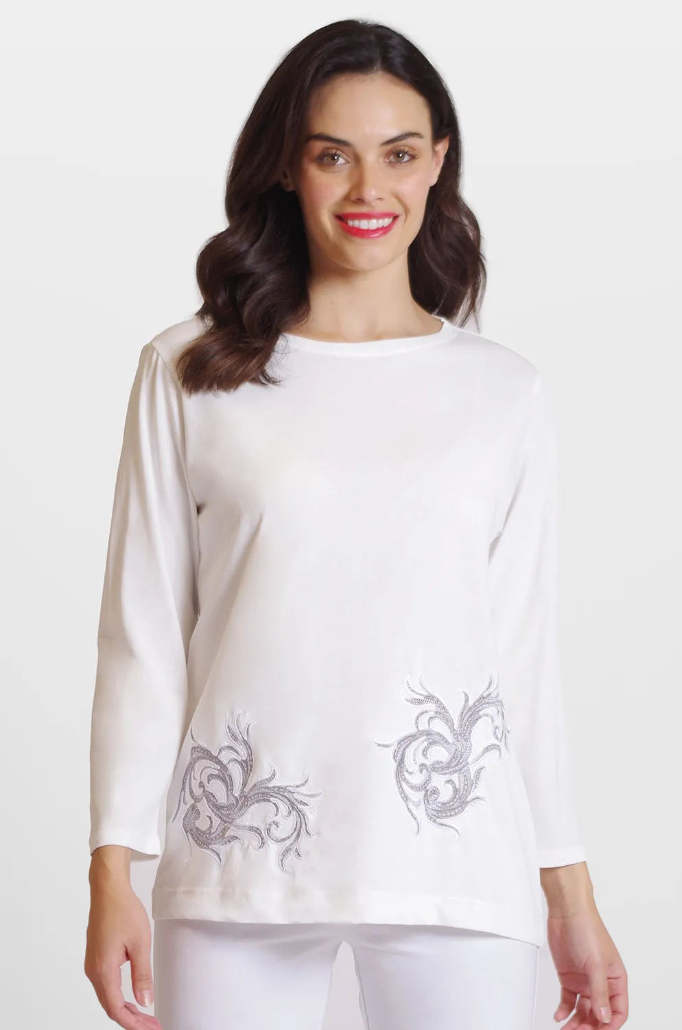 Long Sleeve Embroidery Tee: FINAL SALE