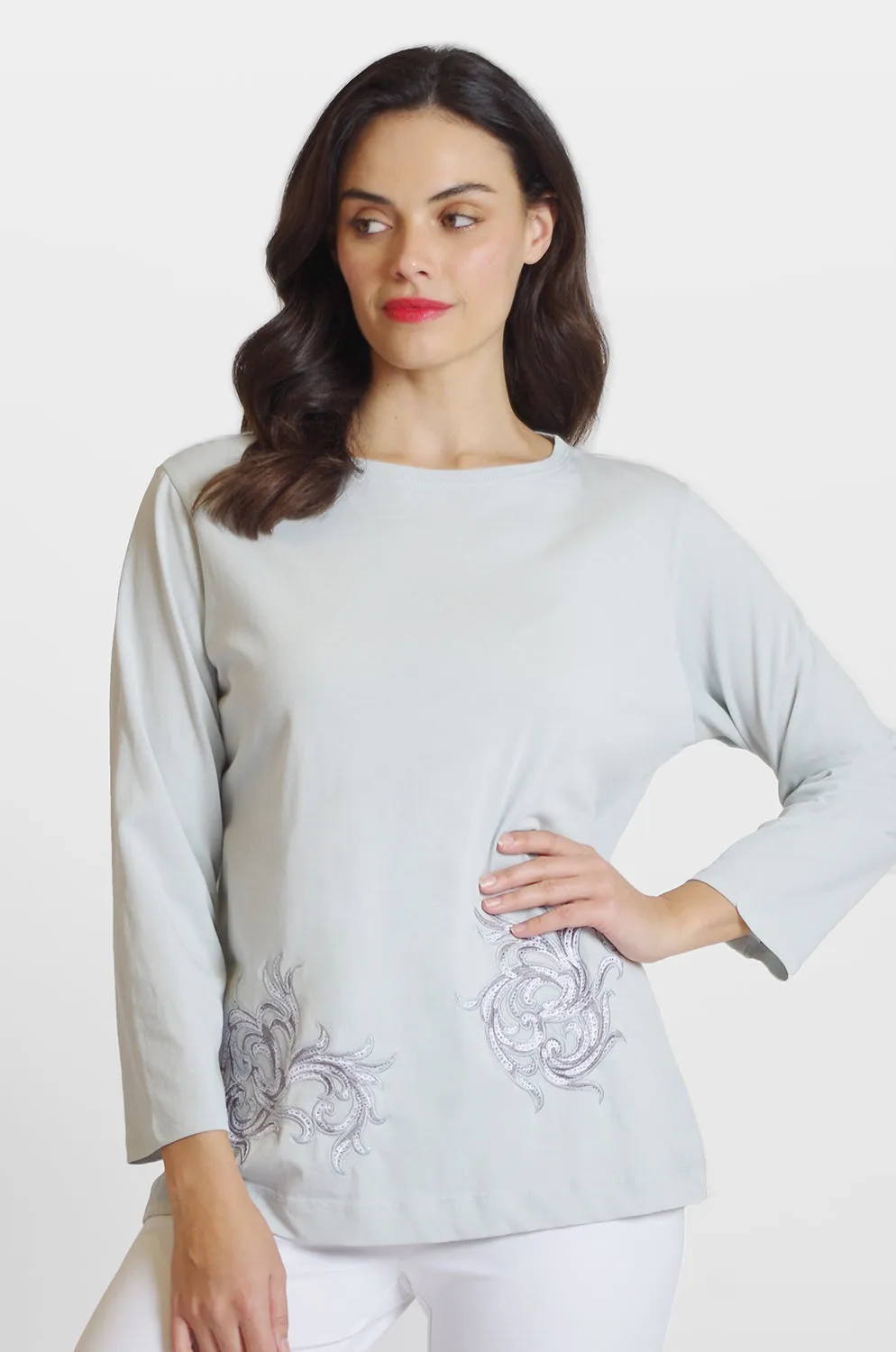 Long Sleeve Embroidery Tee: FINAL SALE