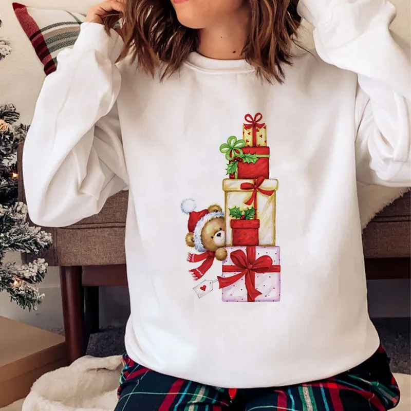 Lovely Christmas O-Neck White Sweater W