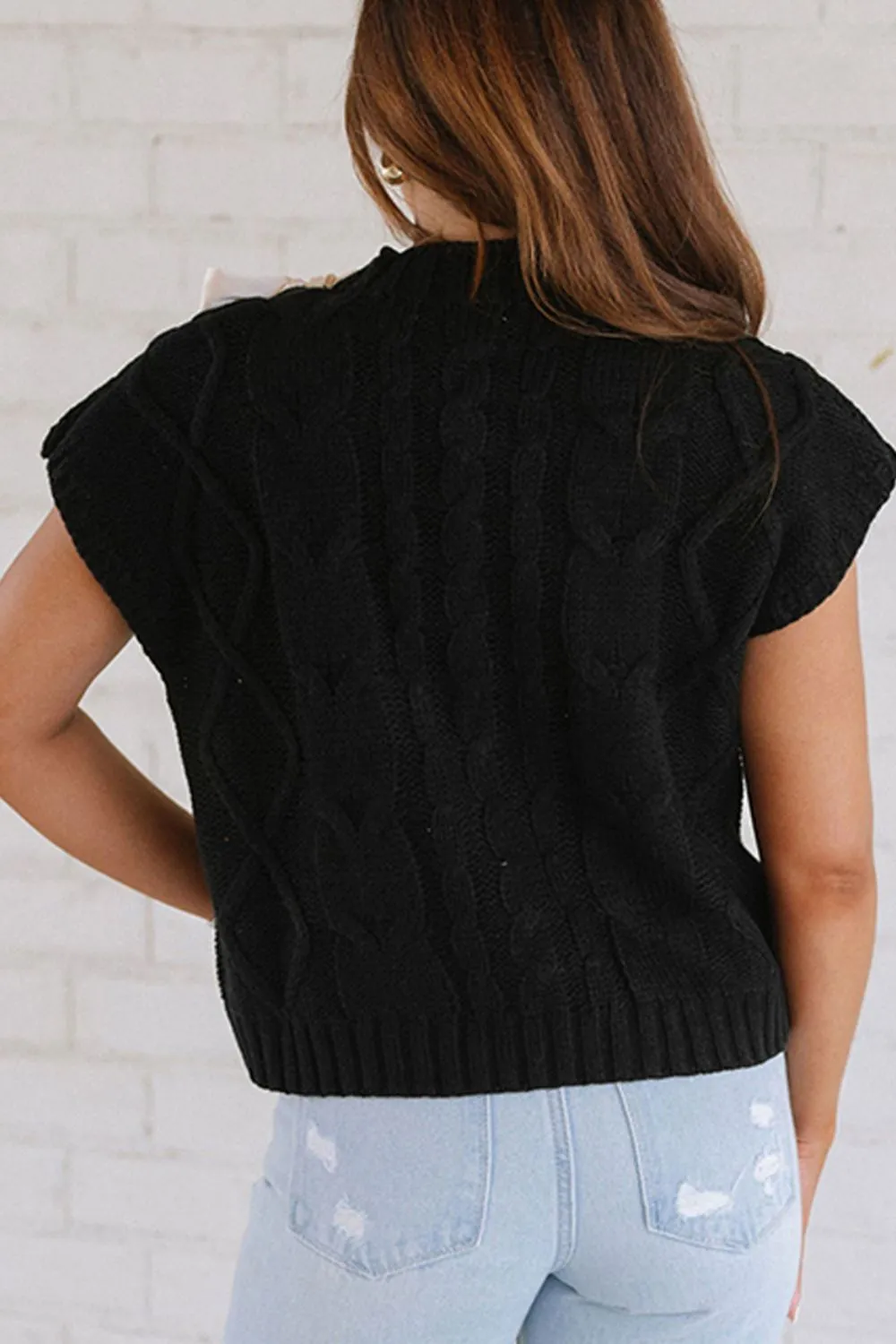 Luna Lace-Up Mock Neck Short Sleeve Sweater