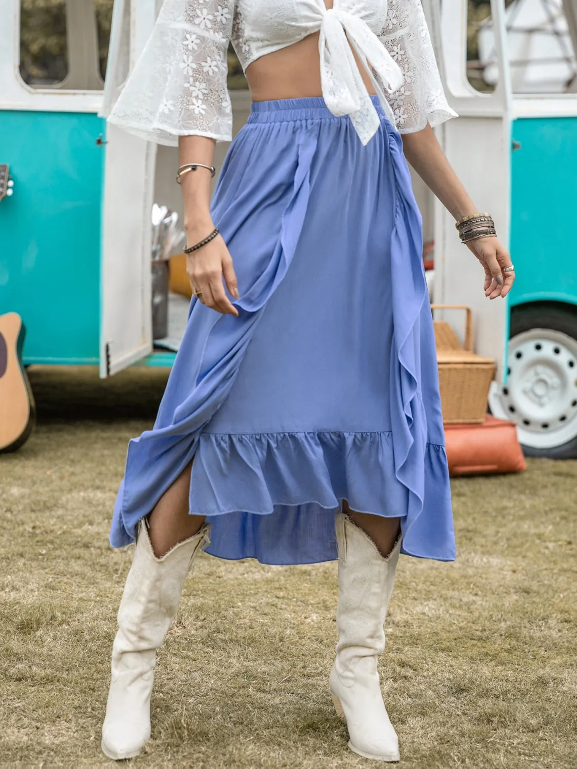 Mercy High Waist Ruffle Trim Skirt