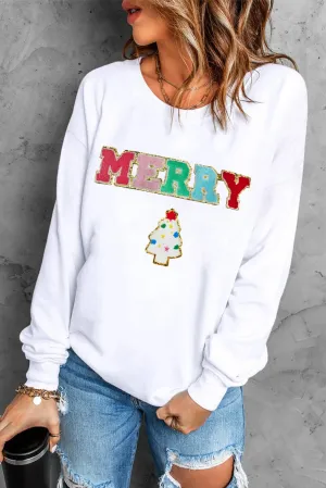 MERRY Whimsical Round Neck Long Sleeve Sweatshirt