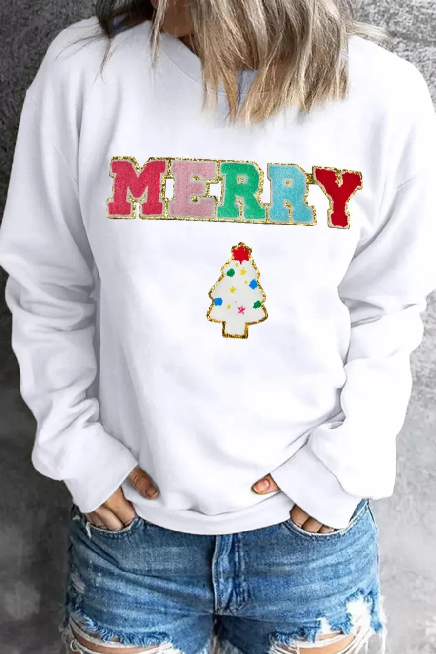 MERRY Whimsical Round Neck Long Sleeve Sweatshirt