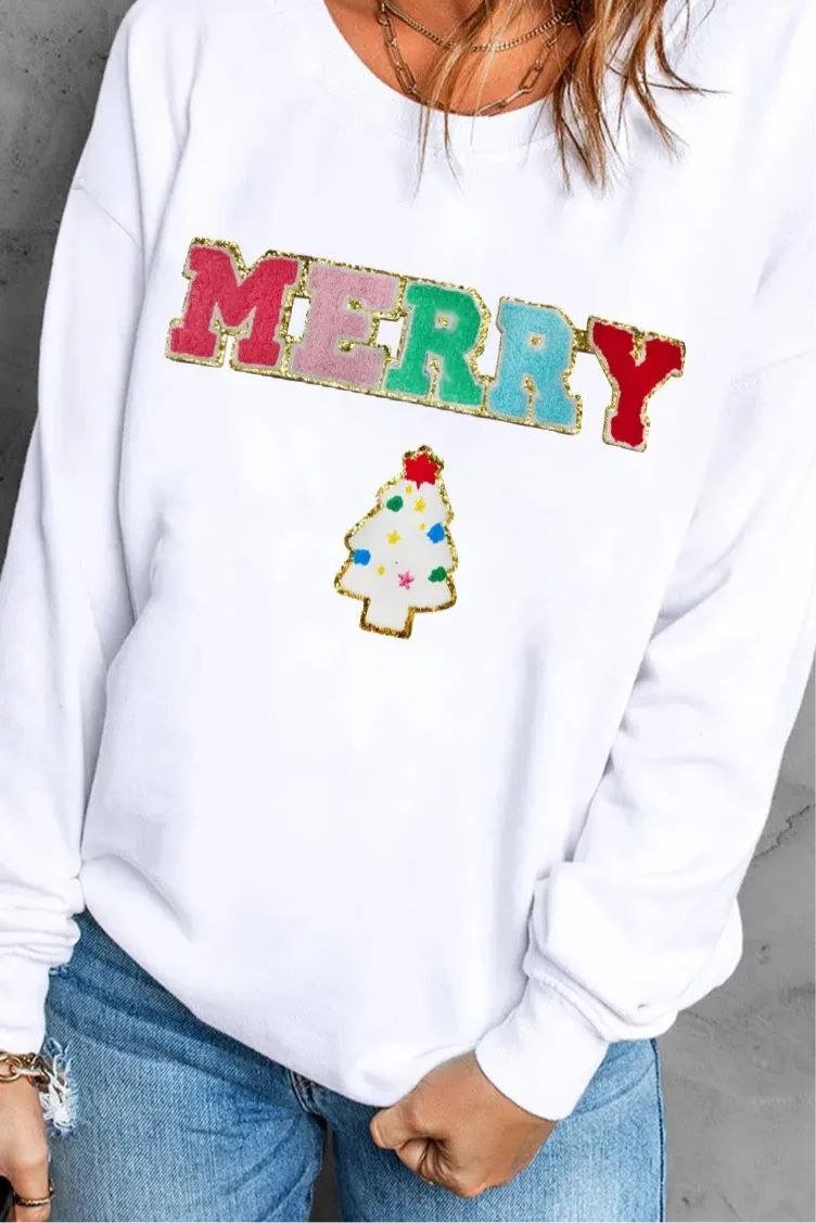 MERRY Whimsical Round Neck Long Sleeve Sweatshirt