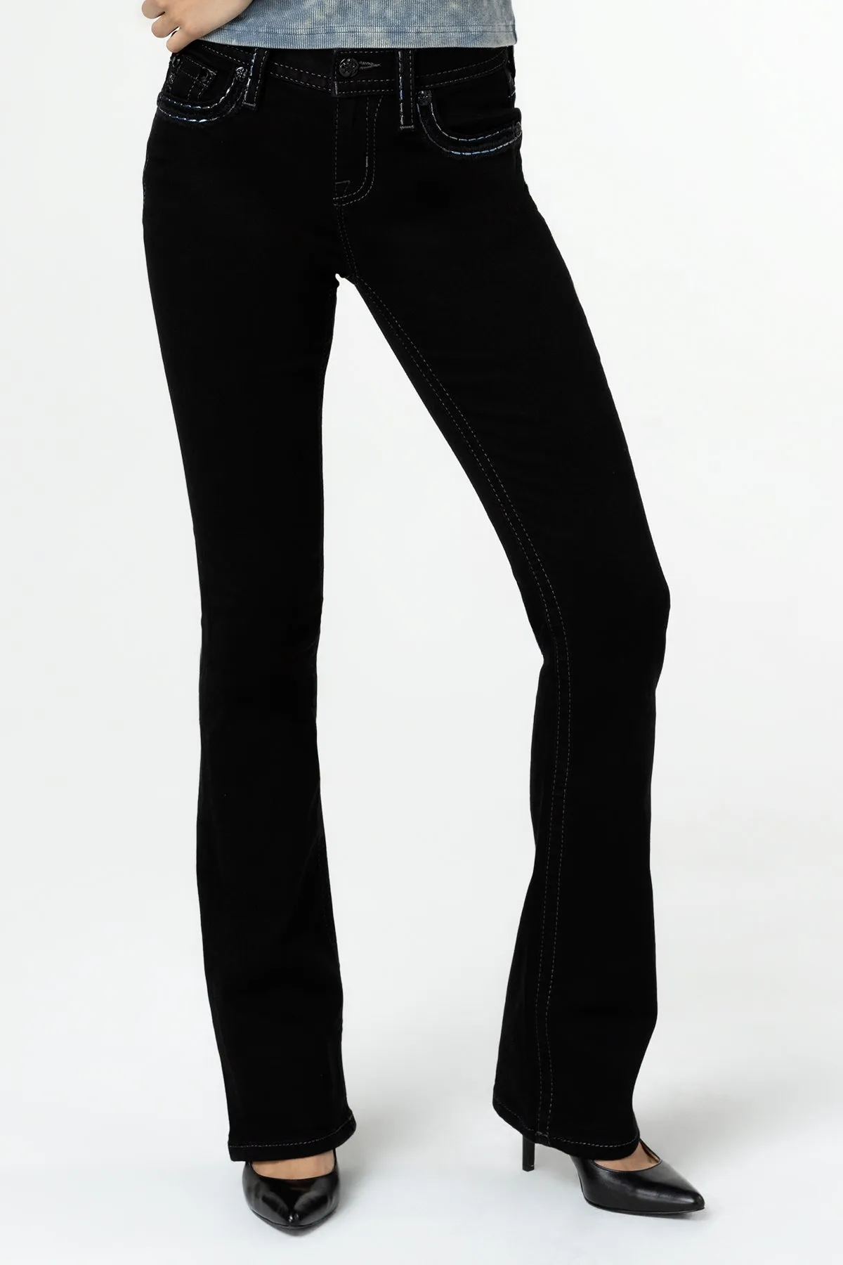 Metallic Classic Black Bootcut Jeans