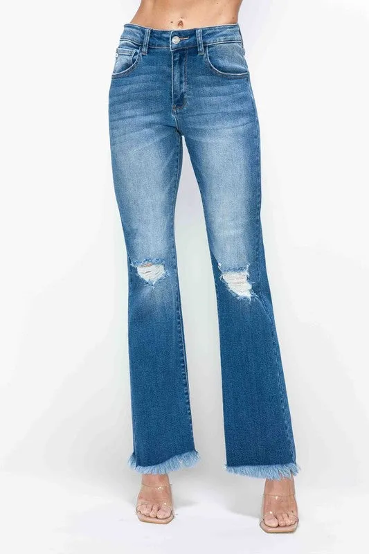Mia Bytos Raw Hem Distressed High Rise Bootcut Jeans