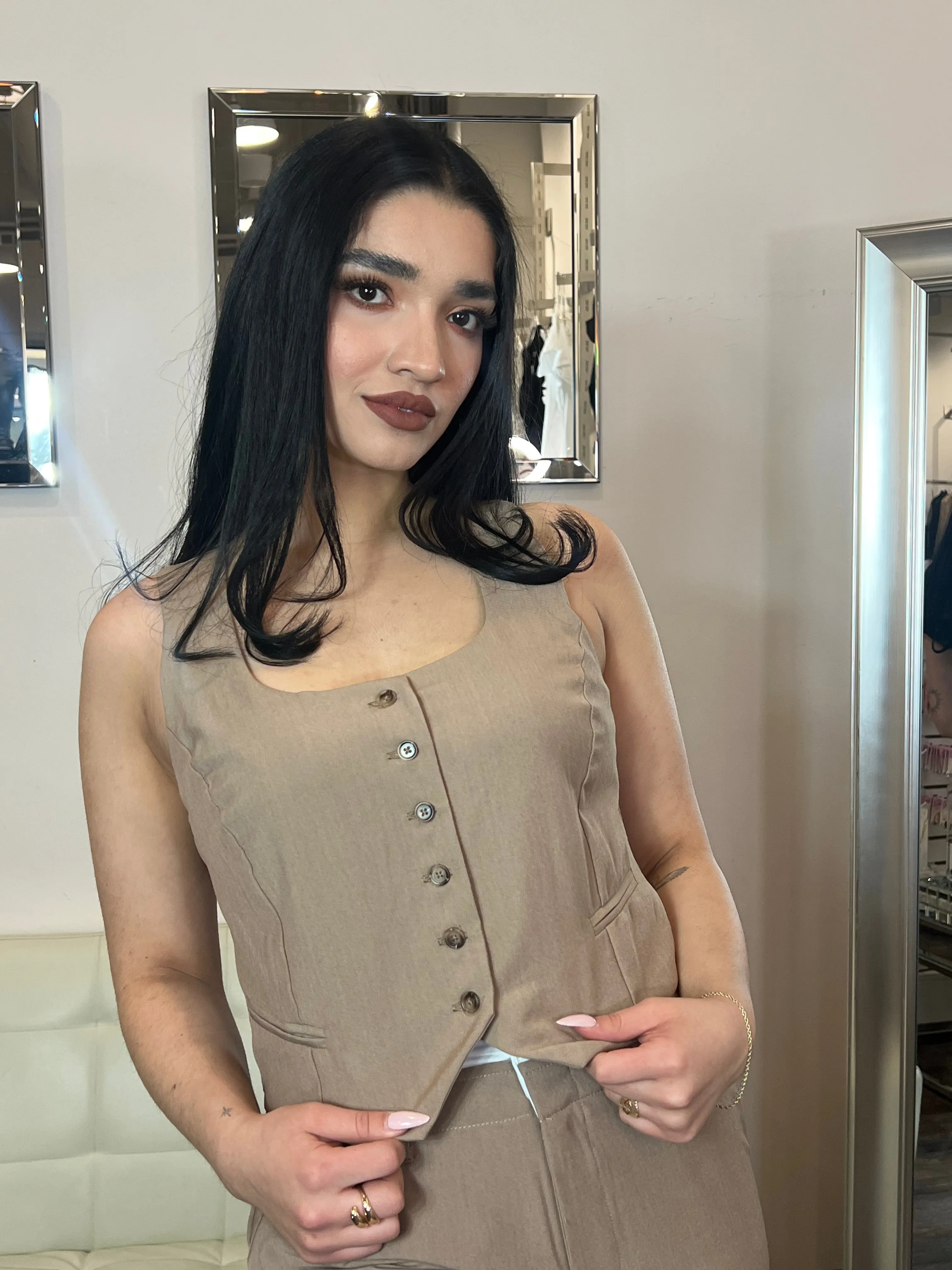Michelle Square Neck Vest- Taupe