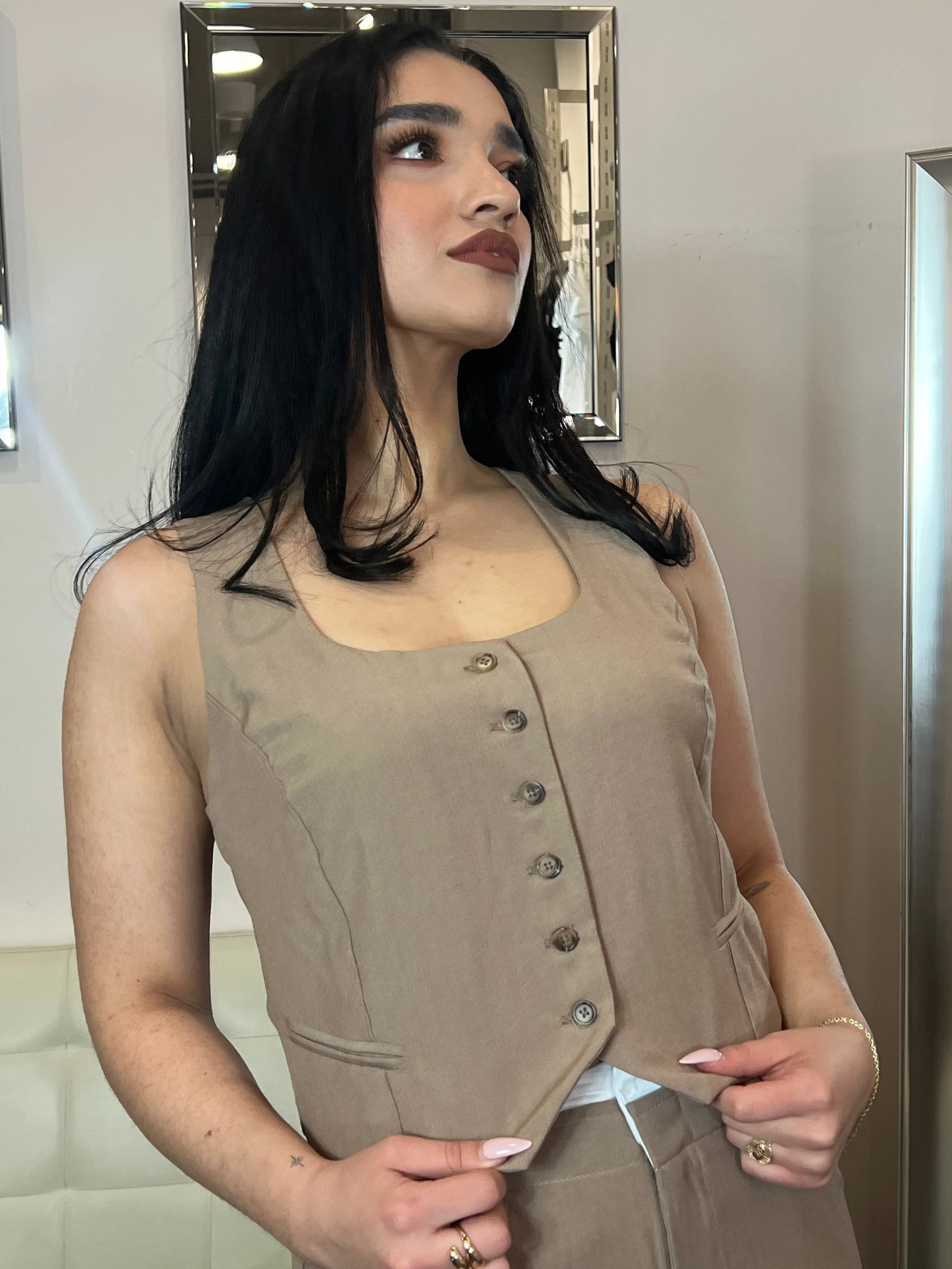 Michelle Square Neck Vest- Taupe
