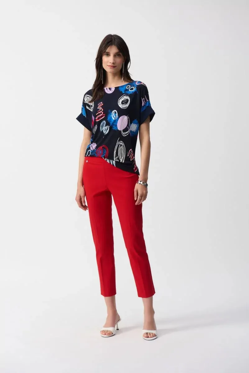 Midnight Blue/Multi Abstract Print Boxy Top Style 251132