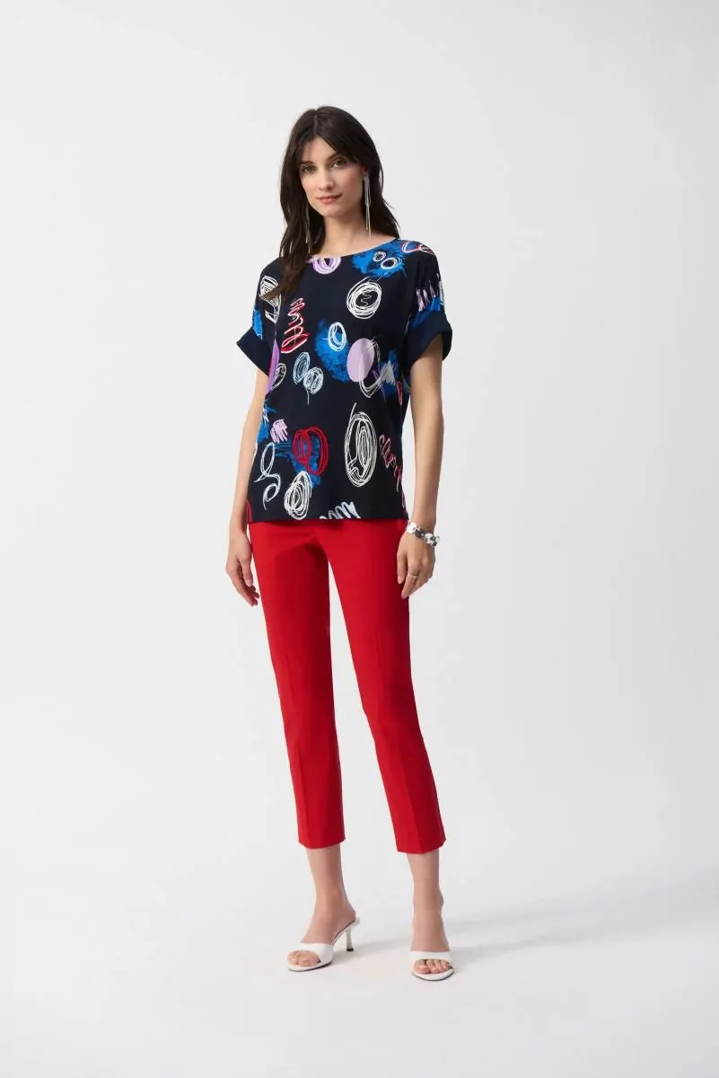 Midnight Blue/Multi Abstract Print Boxy Top Style 251132