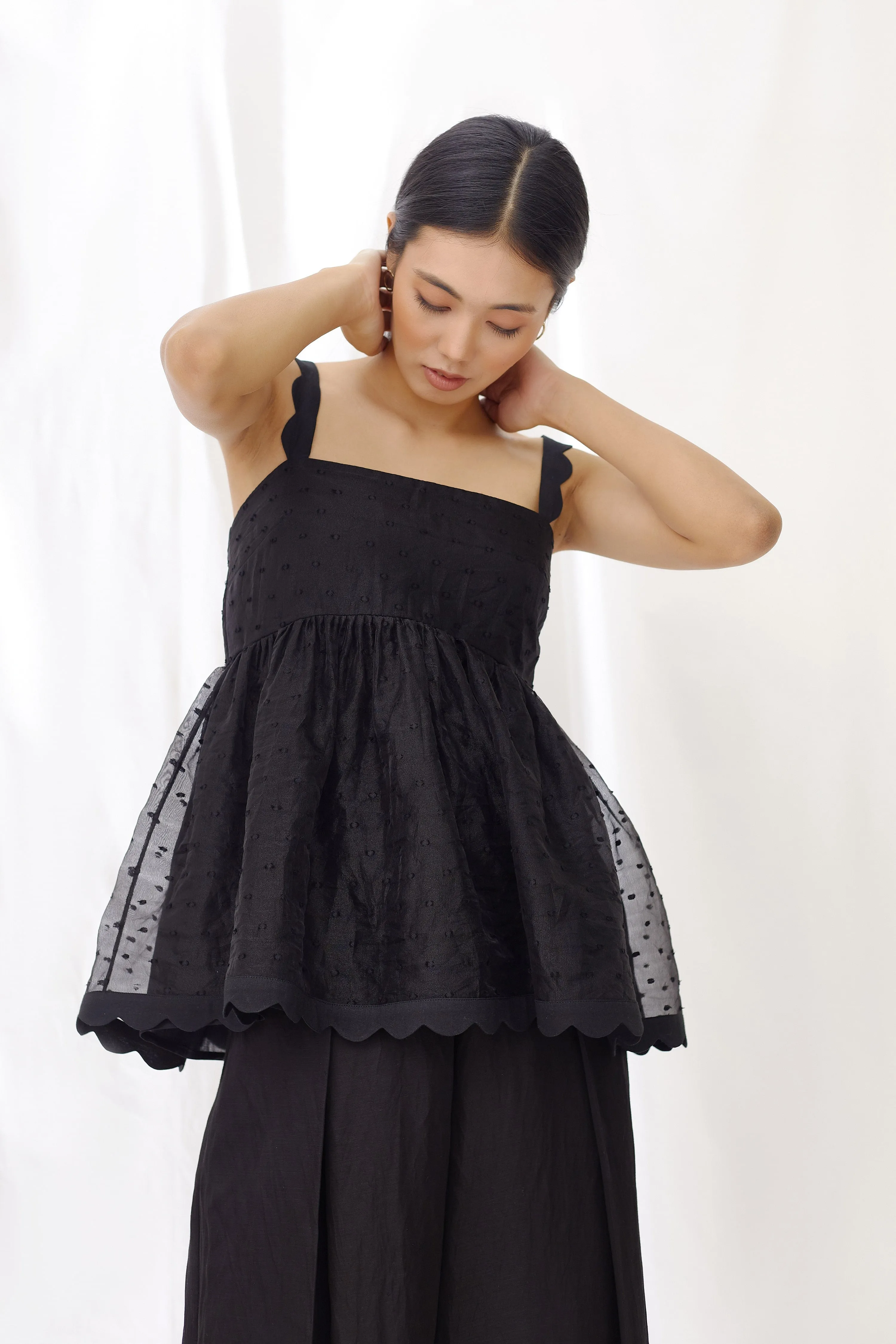 Midnight Scallop Detail Gathered Top