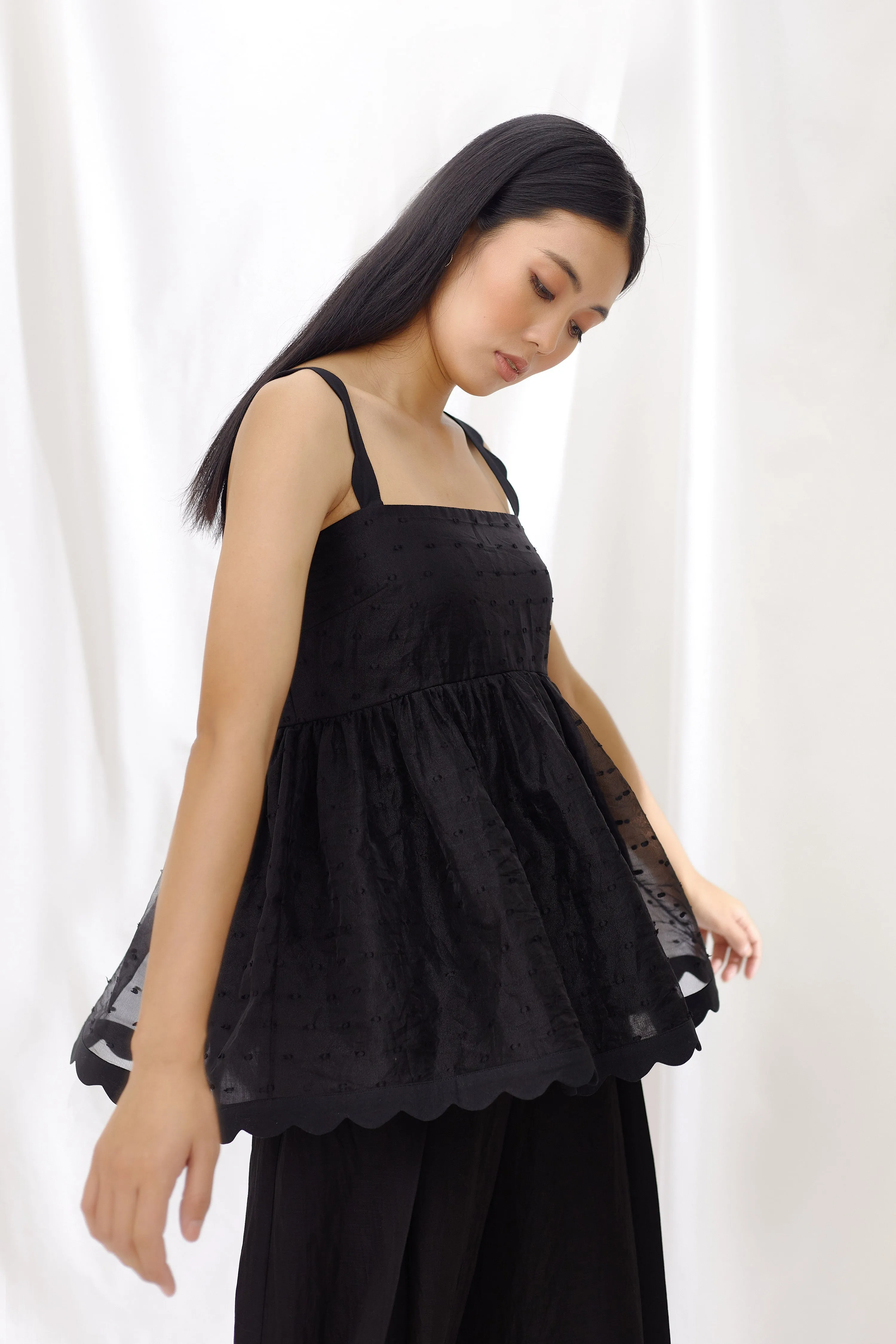 Midnight Scallop Detail Gathered Top
