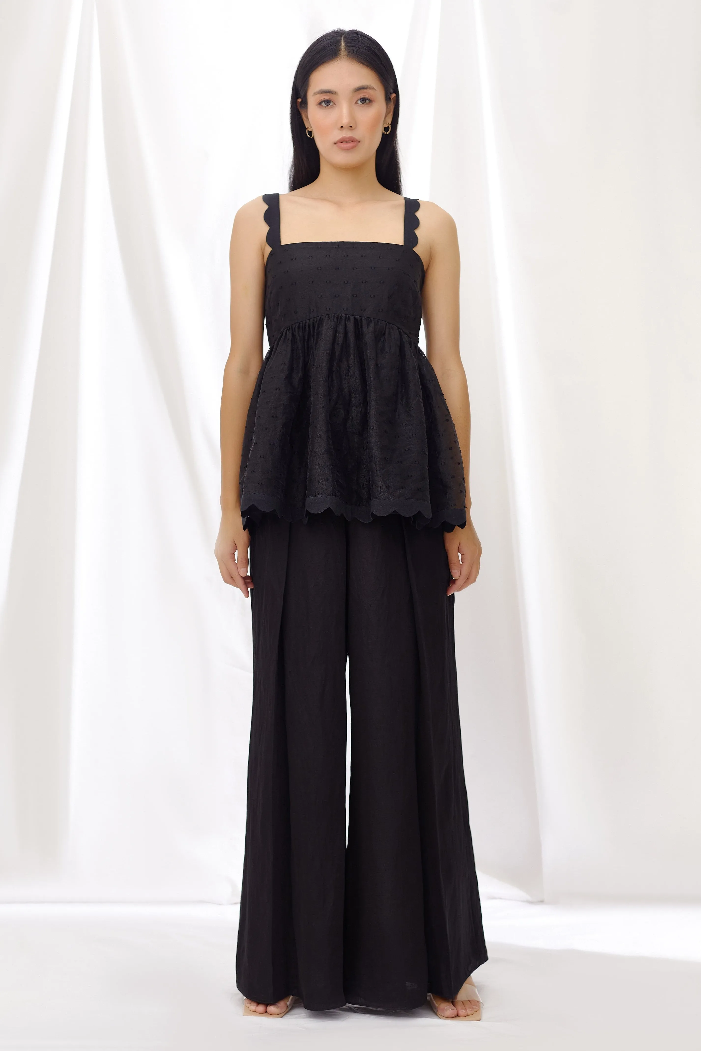 Midnight Scallop Detail Gathered Top