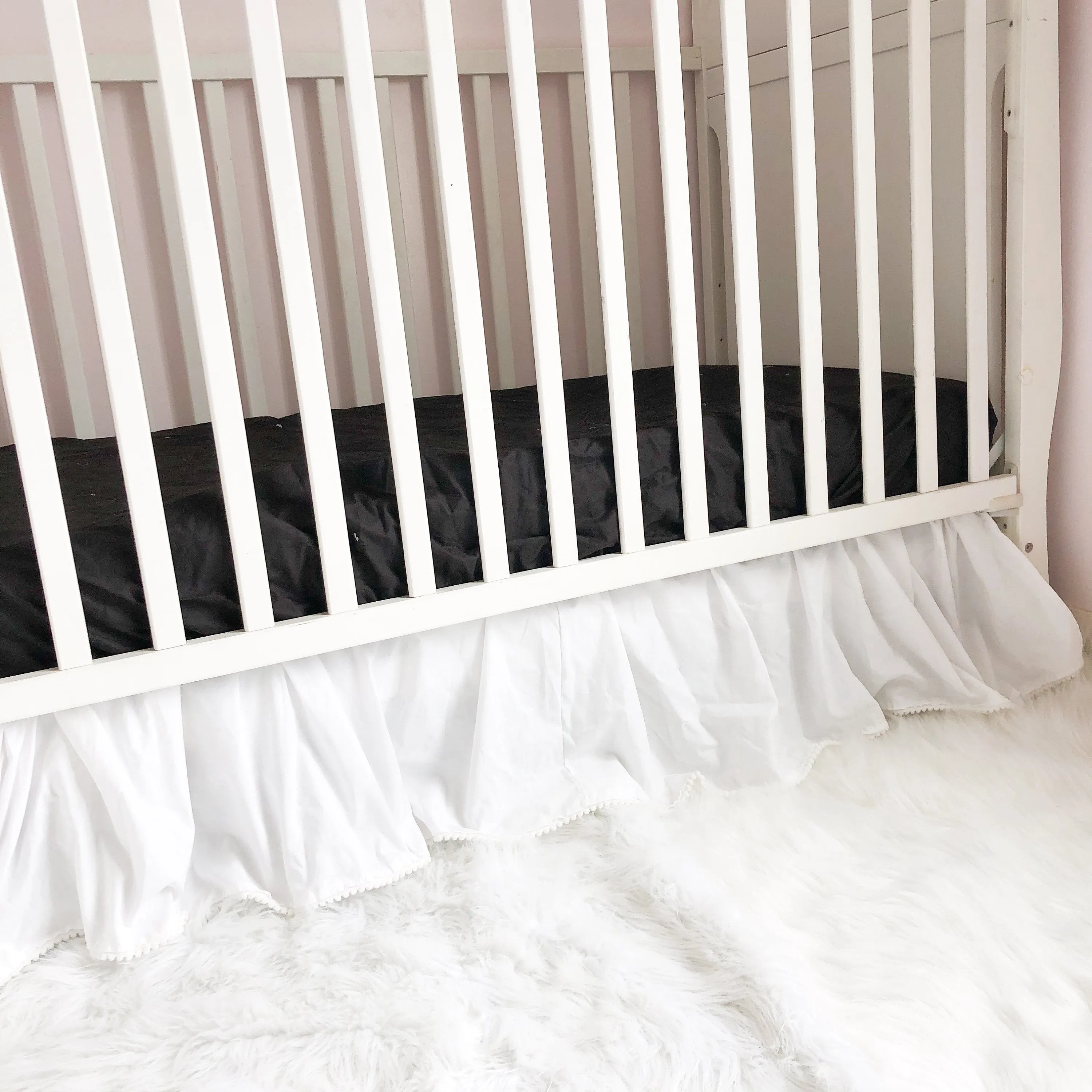Mini Crib Skirt, Pom Crib Skirt, Dust Ruffle, Baby Girl Nursery Bedding
