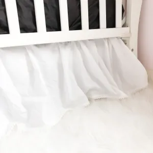 Mini Crib Skirt, Pom Crib Skirt, Dust Ruffle, Baby Girl Nursery Bedding