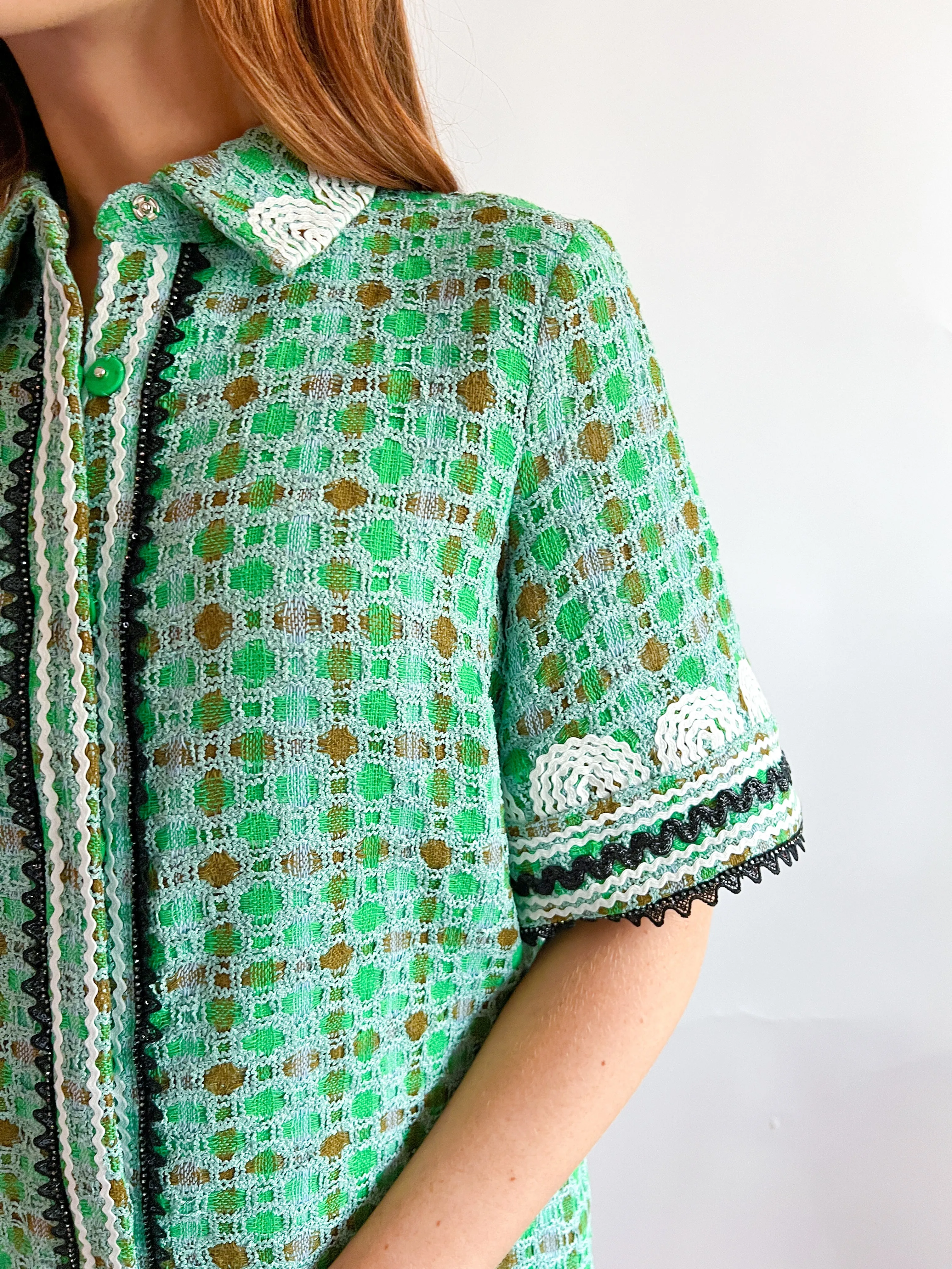 Mint Boucle Ric Rac Mini Dress