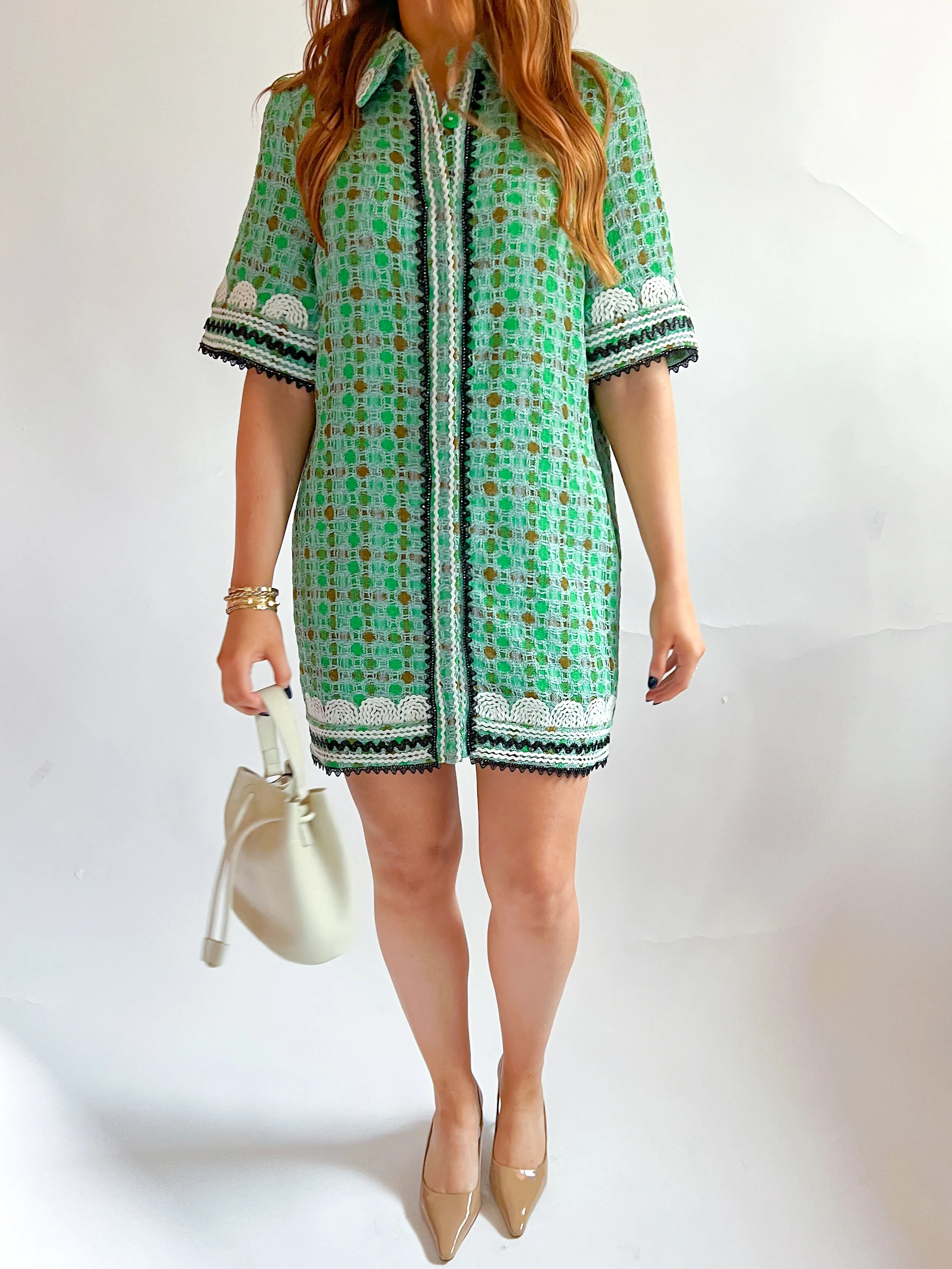 Mint Boucle Ric Rac Mini Dress